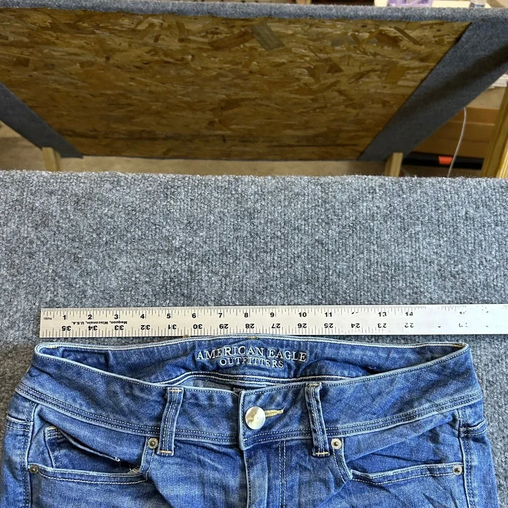 American Eagle Shorts Womens Size 12 Long Blue Super Stretch Denim Raw Hem